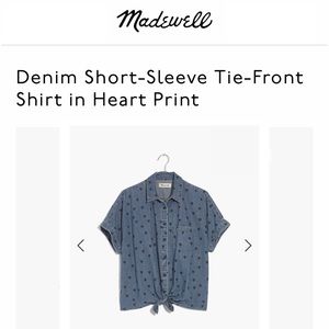 Denim Short-Sleeve Tie-Front Shirt in Heart Print